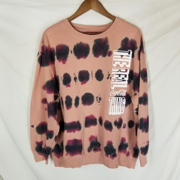 Coca-Cola Women's 2XL Pink Black Tie-Dye Sweatshirt "The Real Thing" Graphic - Picture 1 of 11